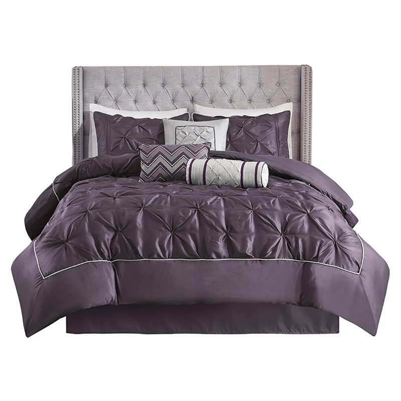 Madison Park Laurel 7-Piece Polyester Polyoni Set with Pleats in Purple