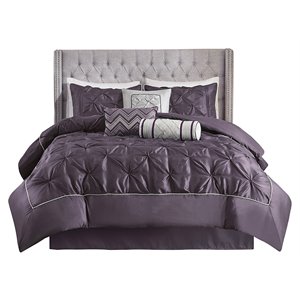 Madison Park Laurel 7-Piece Polyester Polyoni Set with Pleats in Purple