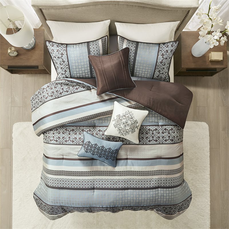 Madison Park Princeton 7-Piece Polyester Jacquard Comforter Set in Blue
