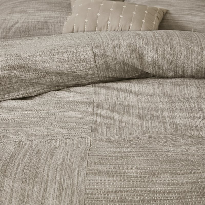 Madison Park Walter 7-Piece Polyester Printed Seersucker Comforter Set in Beige