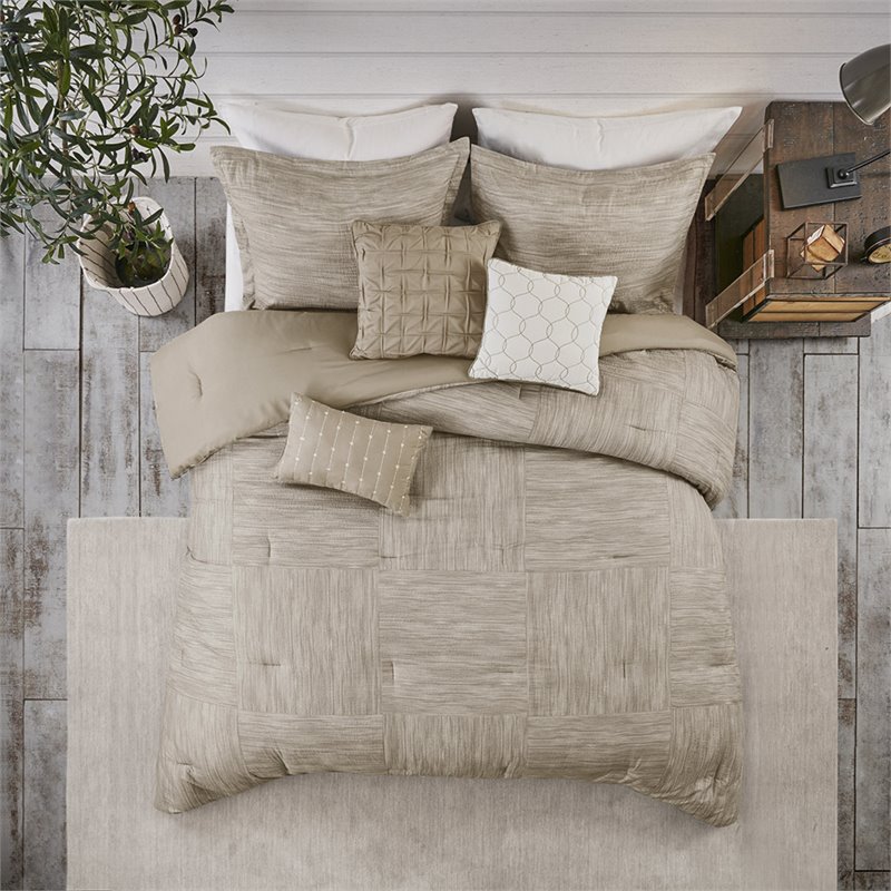 Madison Park Walter 7-Piece Polyester Printed Seersucker Comforter Set in Beige