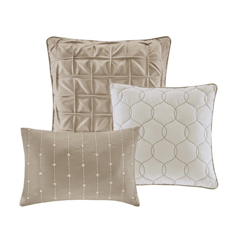 Madison Park Walter 7-Piece Polyester Printed Seersucker Comforter Set in Beige