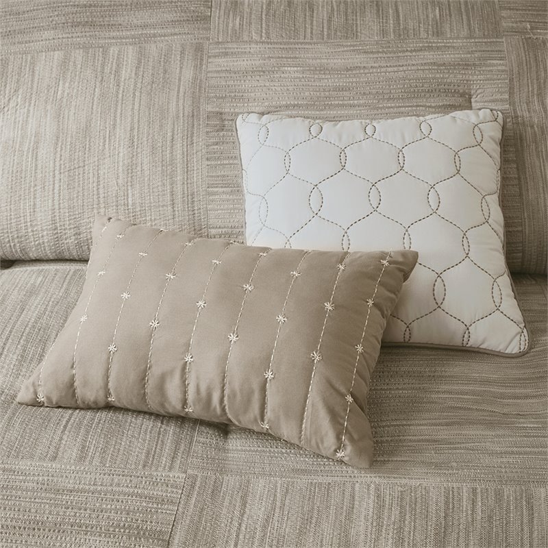 Madison Park Walter 7-Piece Polyester Printed Seersucker Comforter Set in Beige