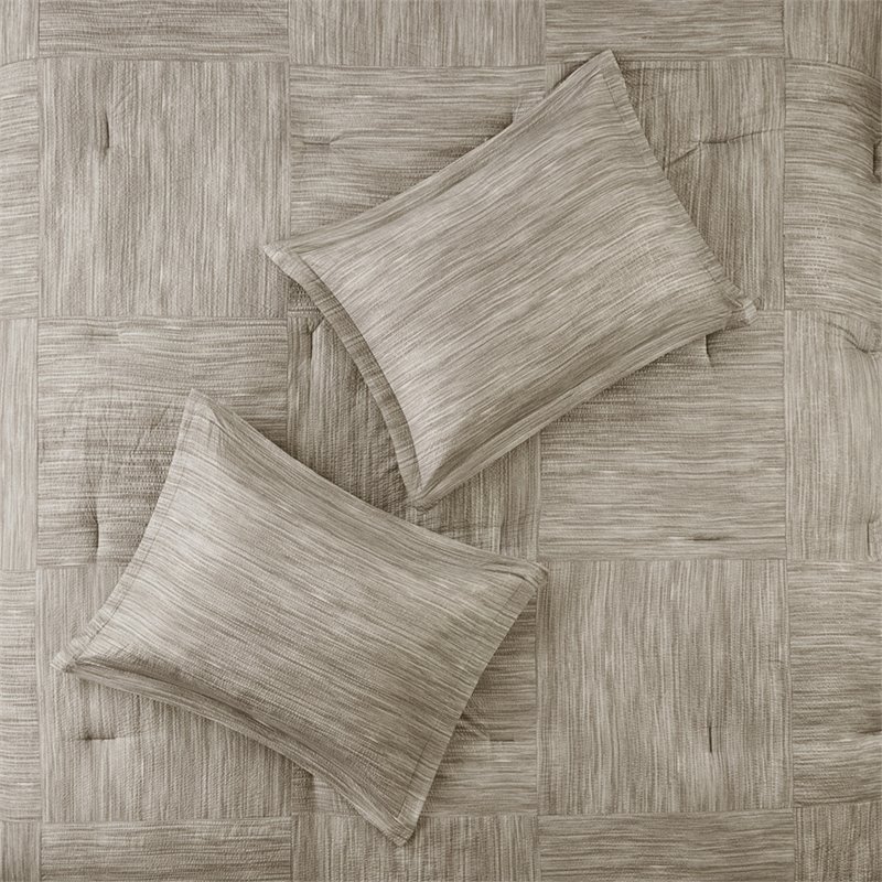 Madison Park Walter 7-Piece Polyester Printed Seersucker Comforter Set in Beige