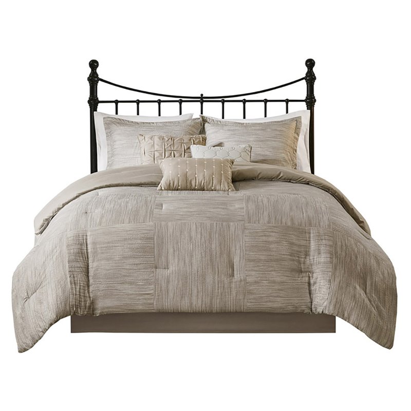 Madison Park Walter 7-Piece Polyester Printed Seersucker Comforter Set in Beige