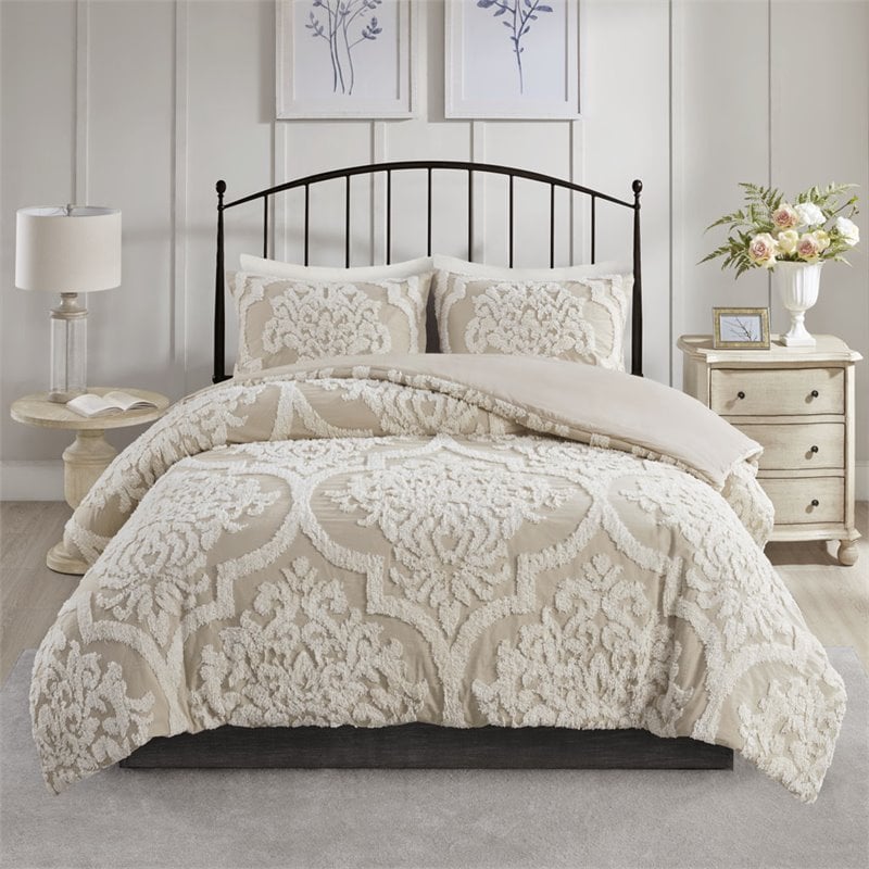 Madison Park Viola 100 Percent Cotton Tufted Comforter Set in Beige