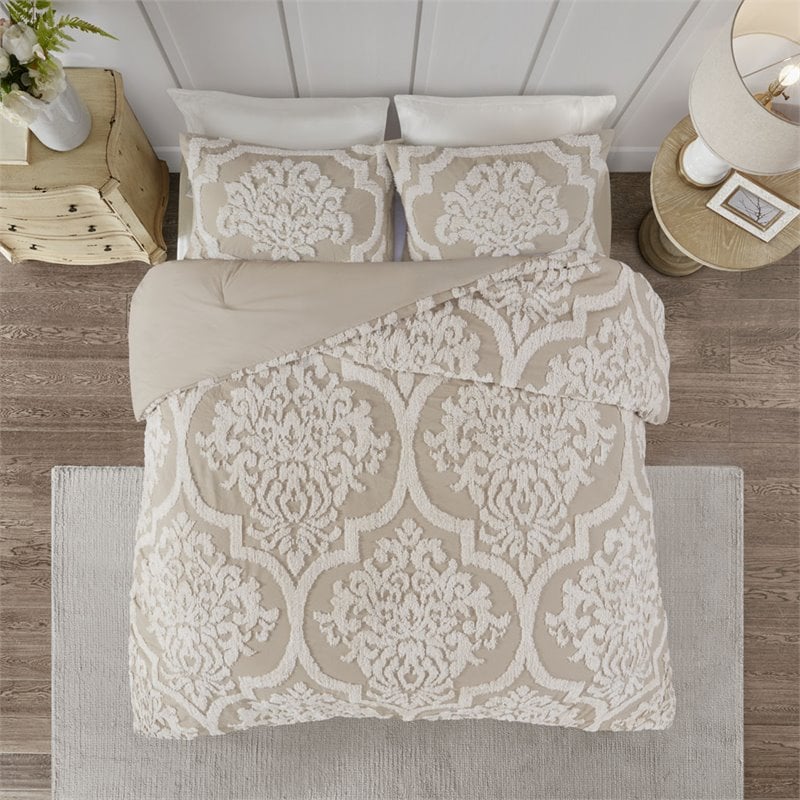 Madison Park Viola 100 Percent Cotton Tufted Comforter Set in Beige