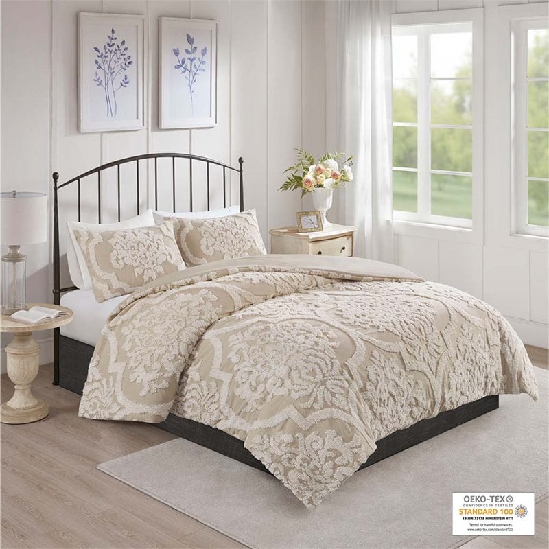 Madison Park Viola 100 Percent Cotton Tufted Comforter Set in Beige