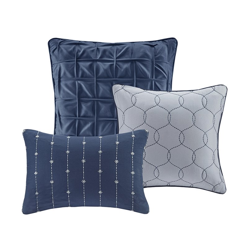 Madison Park Walter 7-Piece Polyester Printed Seersucker Comforter Set in Navy