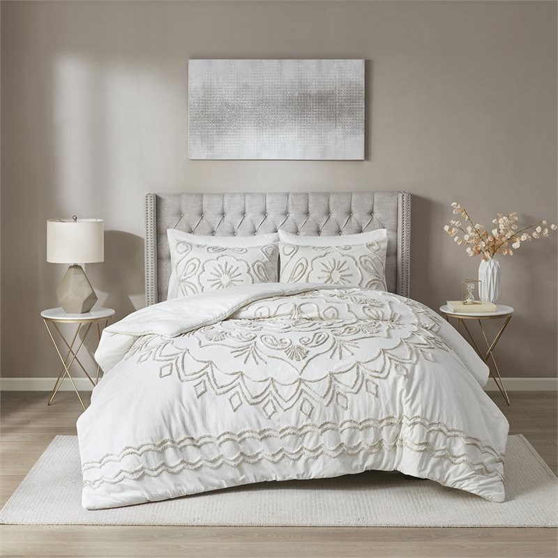 Madison Park Violette 100 Percent Cotton Tufted Comforter Set in Ivory