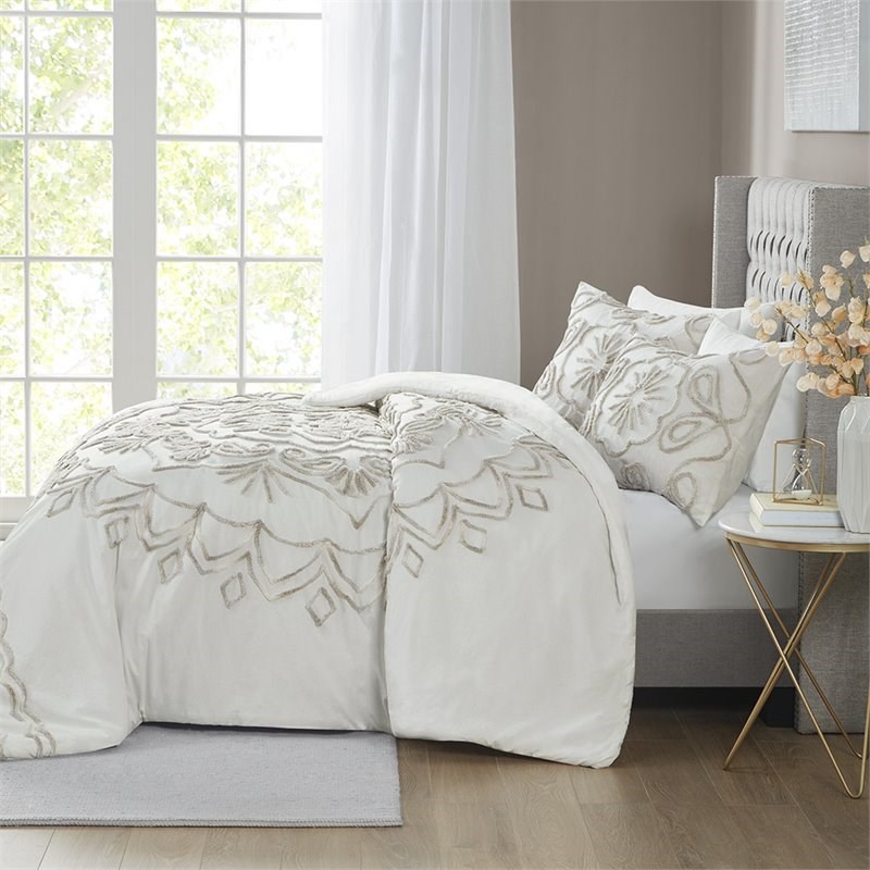 Madison Park Violette 100 Percent Cotton Tufted Comforter Set in Ivory