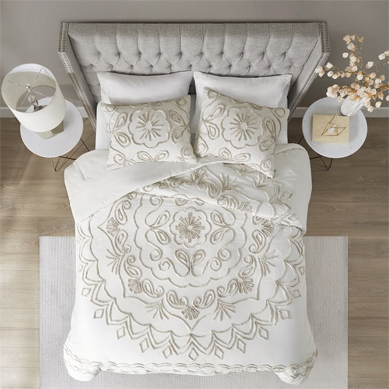 Madison Park Violette 100 Percent Cotton Tufted Comforter Set in Ivory