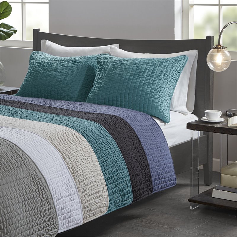 Madison Park Keaton Polyester Microfiber Solid Brushed Coverlet Set in Black