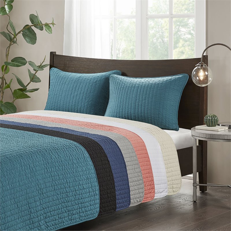 Madison Park Keaton Polyester Microfiber Solid Brushed Coverlet Set in Black