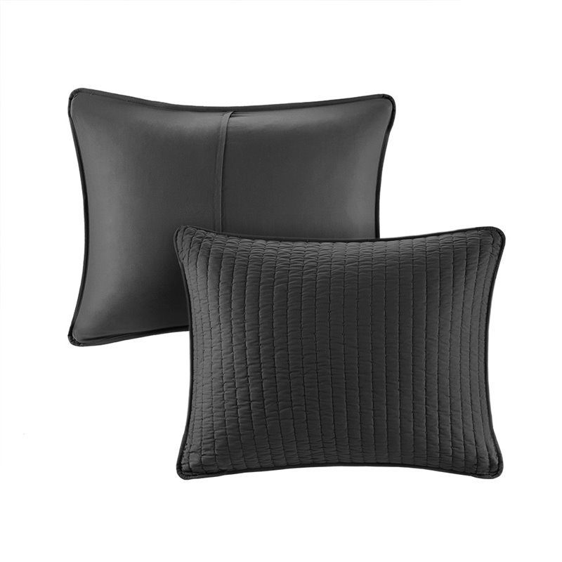 Madison Park Keaton Polyester Microfiber Solid Brushed Coverlet Set in Black