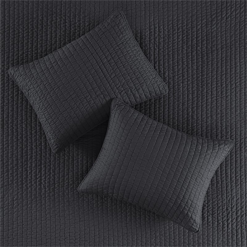 Madison Park Keaton Polyester Microfiber Solid Brushed Coverlet Set in Black