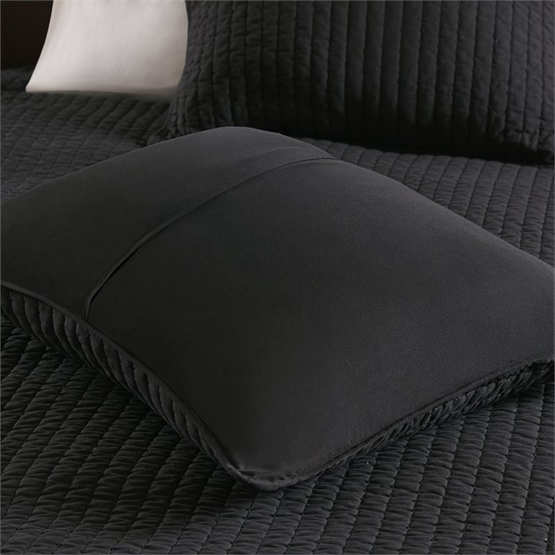 Madison Park Keaton Polyester Microfiber Solid Brushed Coverlet Set in Black
