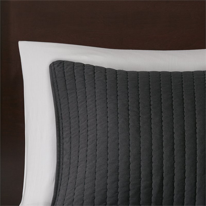 Madison Park Keaton Polyester Microfiber Solid Brushed Coverlet Set in Black