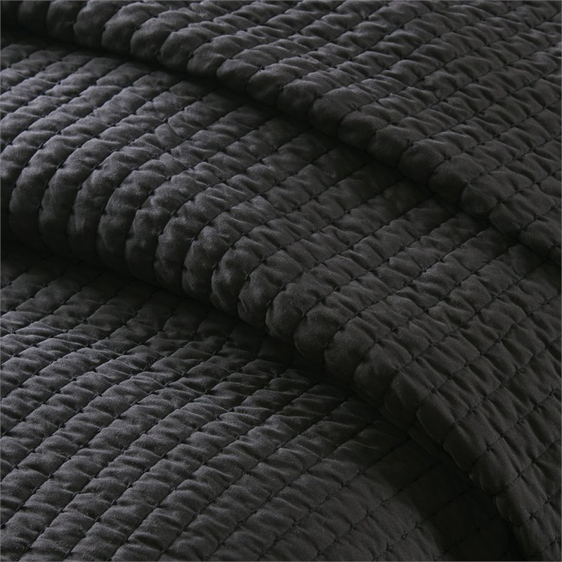 Madison Park Keaton Polyester Microfiber Solid Brushed Coverlet Set in Black