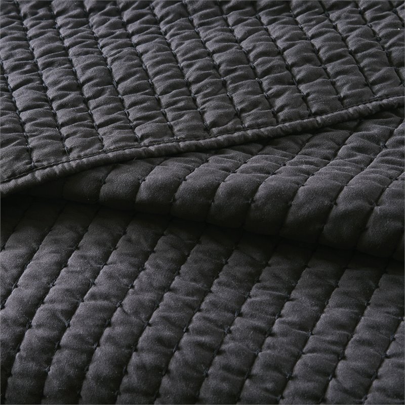 Madison Park Keaton Polyester Microfiber Solid Brushed Coverlet Set in Black