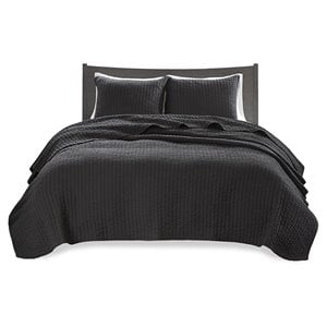 Madison Park Keaton Polyester Microfiber Solid Brushed Coverlet Set in Black