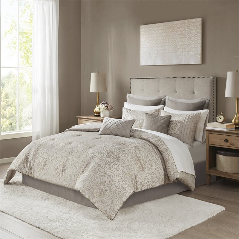 Madison Park Emilia 12-Piece 100 Percent Polyester Comforter Set in Brown