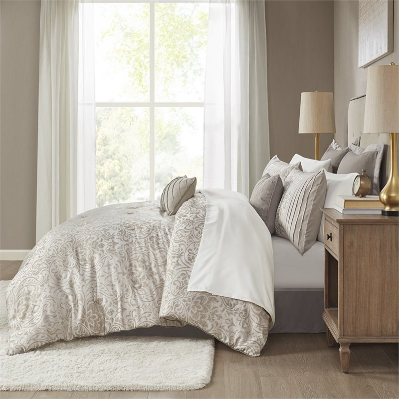 Madison Park Emilia 12-Piece 100 Percent Polyester Comforter Set in Brown