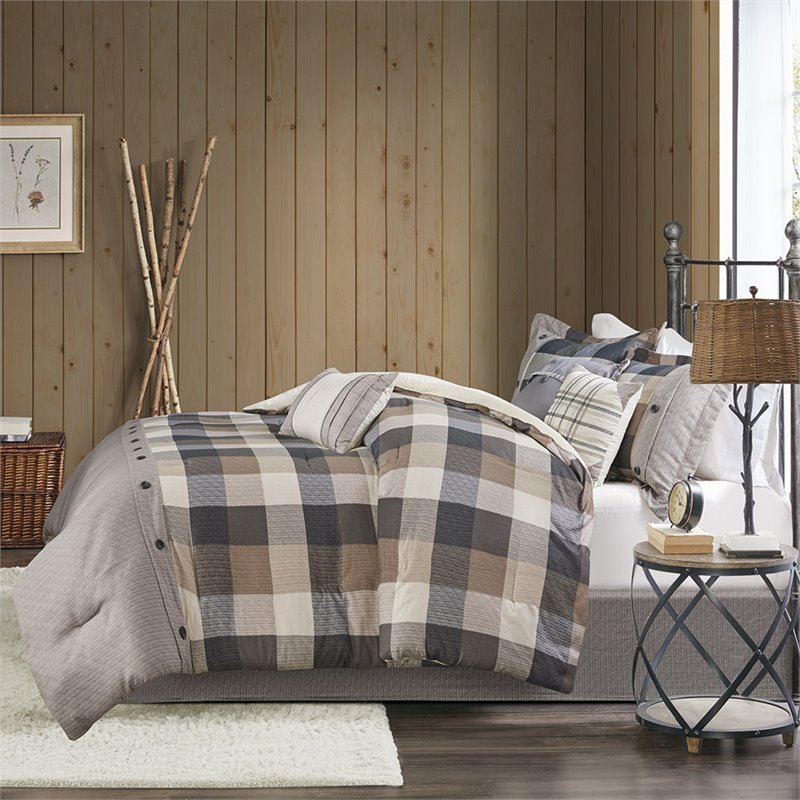 Madison Park Ridge 7-Piece Polyester Herringbone Printed Comforter Set in Brown