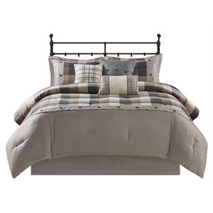 Madison Park Ridge 7-Piece Polyester Herringbone Printed Comforter Set in Brown