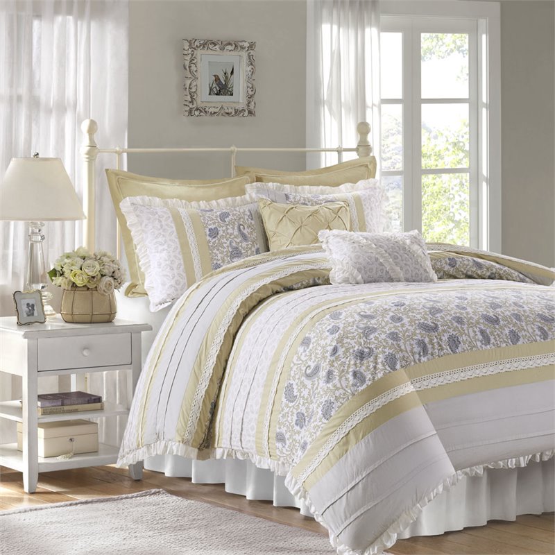 Madison Park Dawn 9-Piece Polyester Cotton Percale Comforter Set in Yellow
