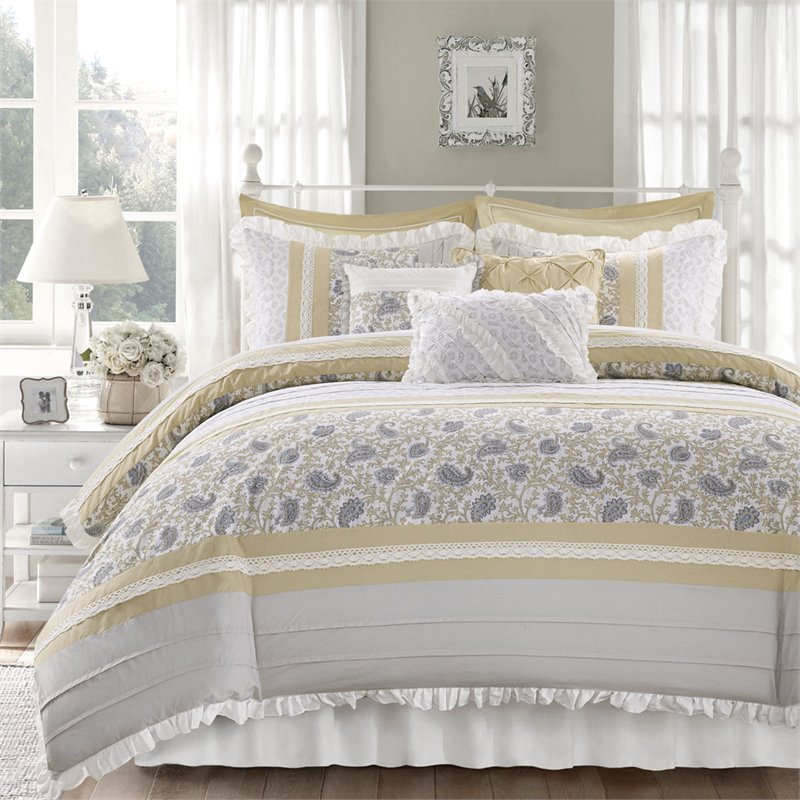 Madison Park Dawn 9-Piece Polyester Cotton Percale Comforter Set in Yellow