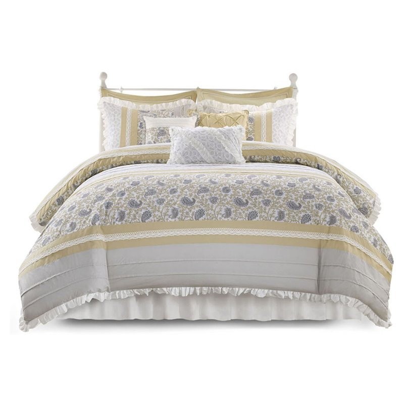 Madison Park Dawn 9-Piece Polyester Cotton Percale Comforter Set in Yellow