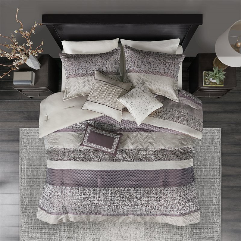 Madison Park Rhapsody 7-Piece Polyester Jacquard Comforter Set in Purple