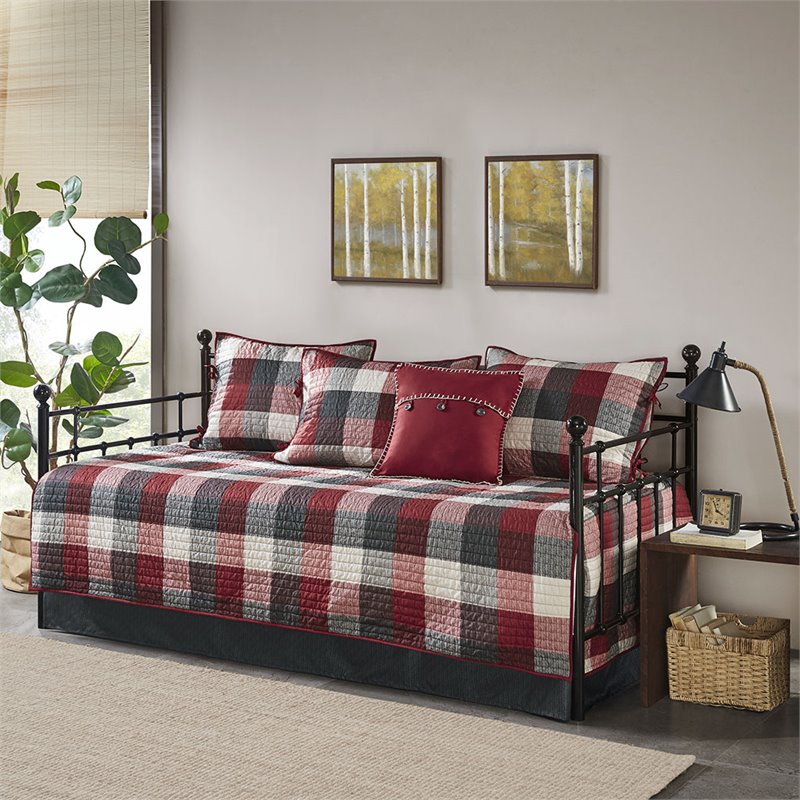 Madison Park Ridge Polyester Herringbone Reversible Daybed Cover Set in Red