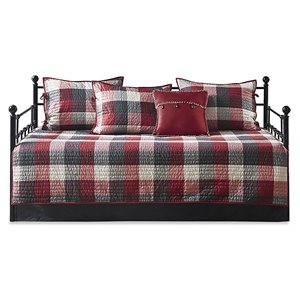 Madison Park Ridge Polyester Herringbone Reversible Daybed Cover Set in Red