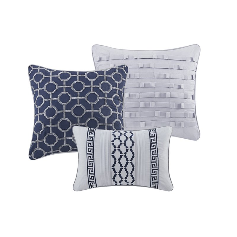 madison park bennett 7-piece polyester jacquard comforter set in navy