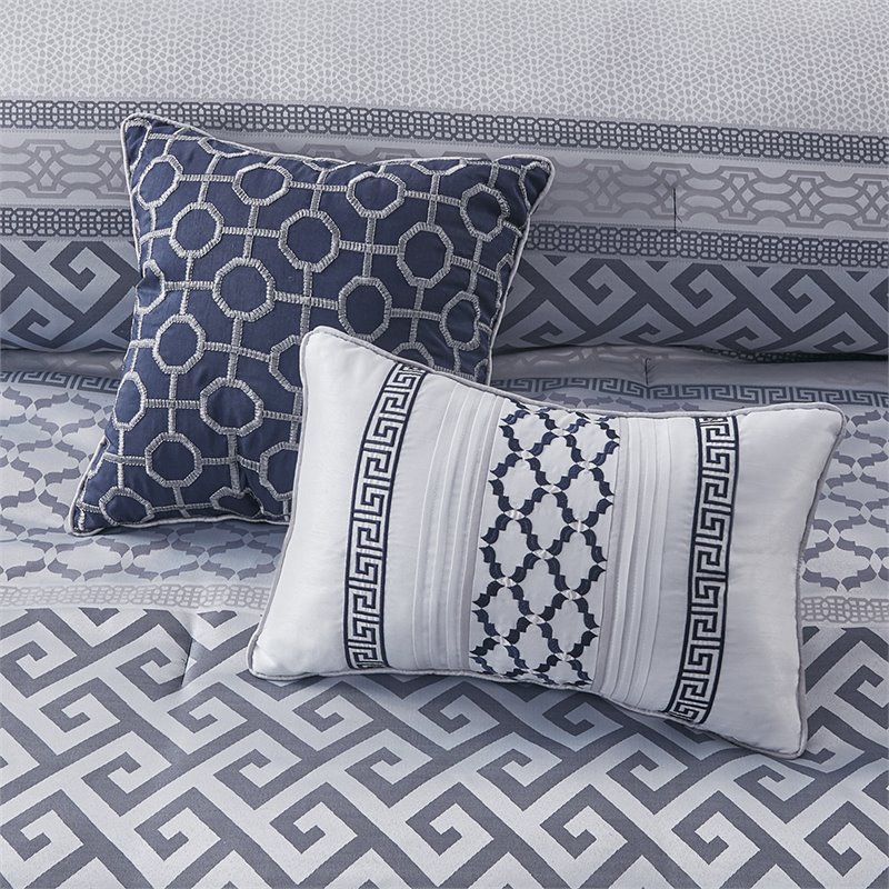 madison park bennett 7-piece polyester jacquard comforter set in navy