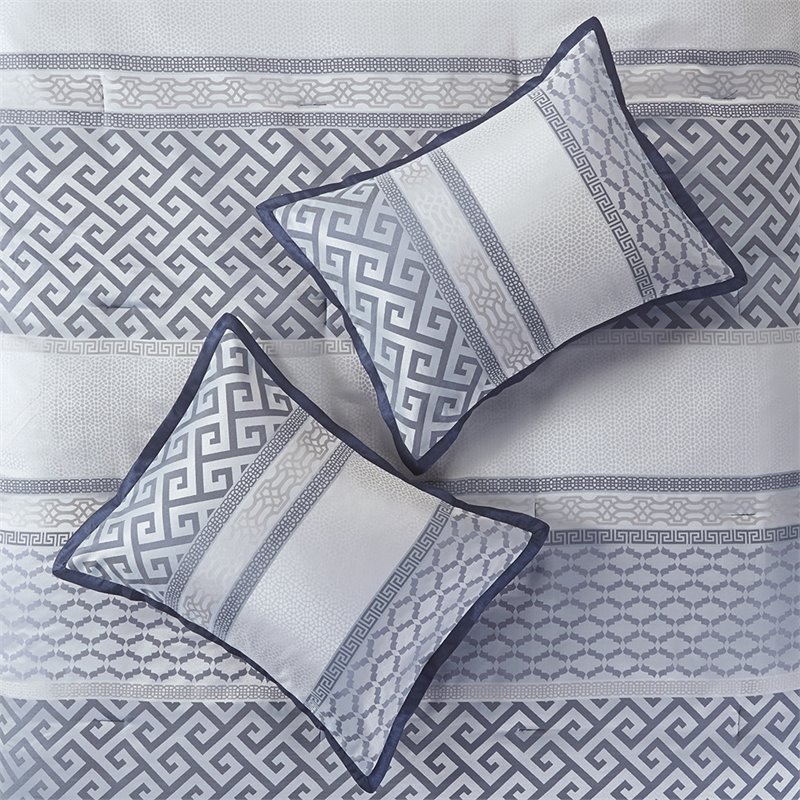 madison park bennett 7-piece polyester jacquard comforter set in navy