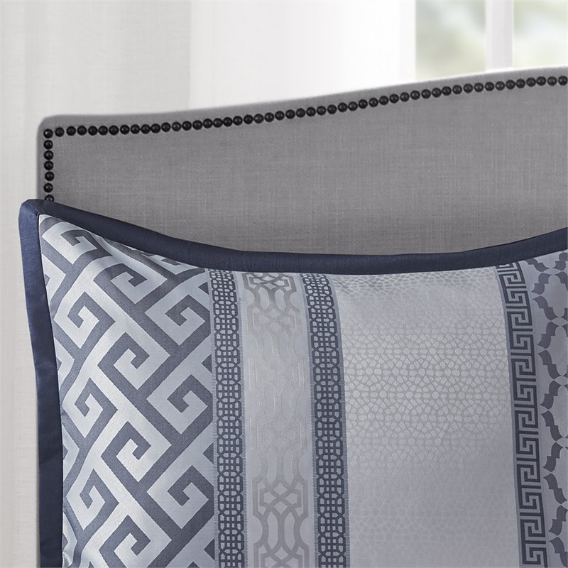 madison park bennett 7-piece polyester jacquard comforter set in navy