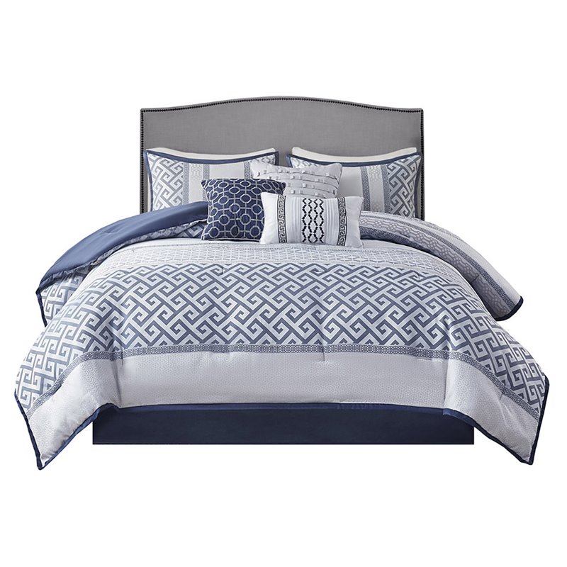 Madison Park Bennett 7-Piece Polyester Jacquard Comforter Set in Navy