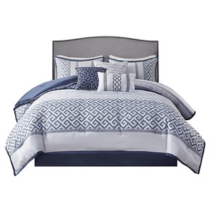 Madison Park Bennett 7-Piece Polyester Jacquard Comforter Set in Navy