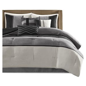 Madison Park Palisades 7-Piece Polyester Faux Suede Comforter Set in Black