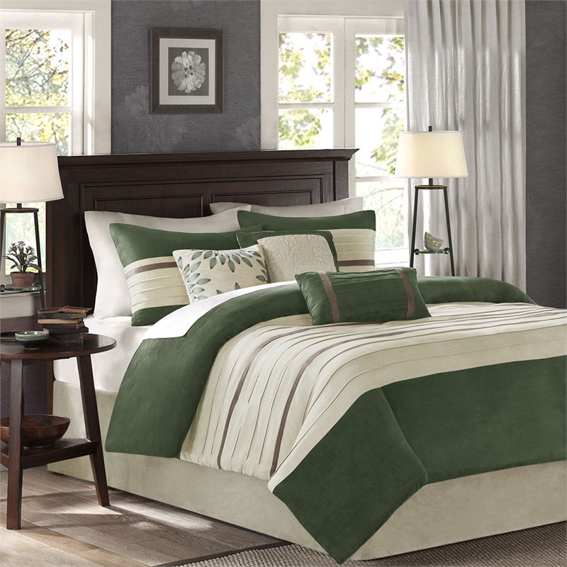 Madison Park Palmer 7-Piece 100 Percent Polyester Comforter Set in Green