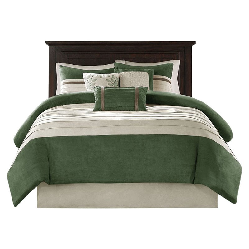 Madison Park Palmer 7-Piece 100 Percent Polyester Comforter Set in Green