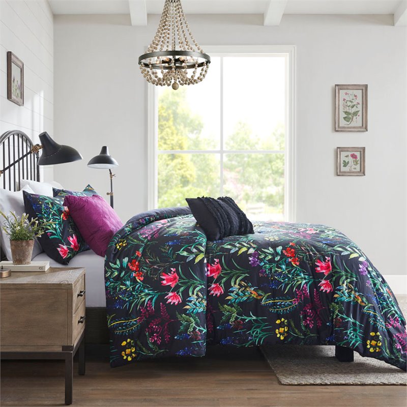 Madison Park Tasha 5-Piece 100 Percent Polyester Comforter Set in Black