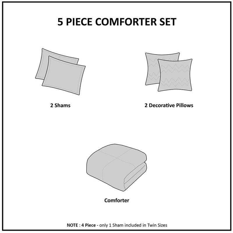 Madison Park Tasha 5-Piece 100 Percent Polyester Comforter Set in Black