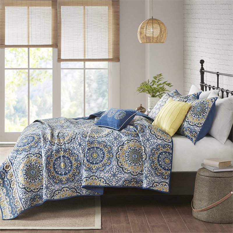 Madison Park 6-Piece 100 Percent Polyester Microfiber Coverlet Set in Blue