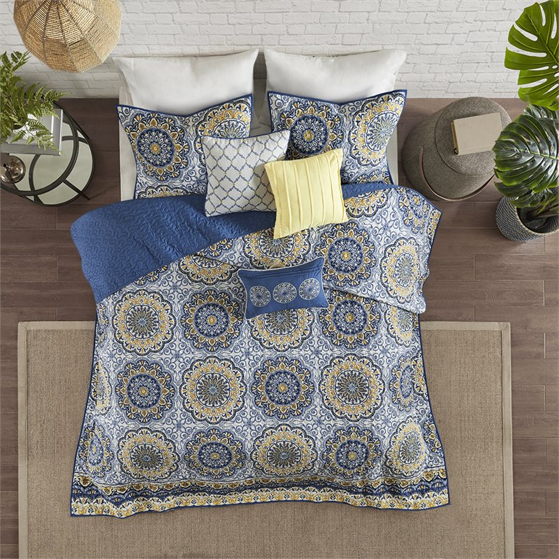 Madison Park 6-Piece 100 Percent Polyester Microfiber Coverlet Set in Blue