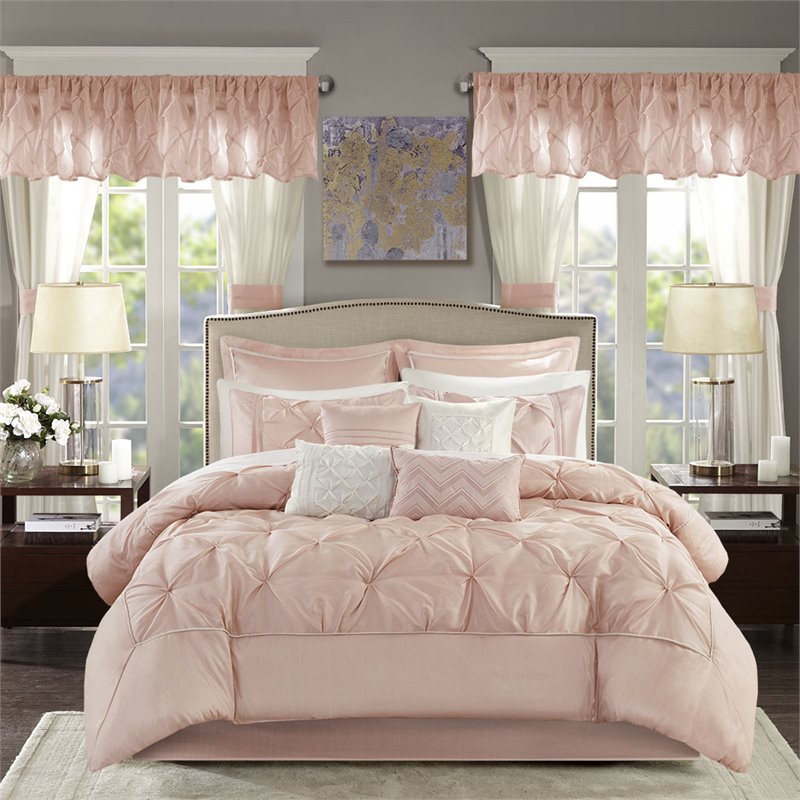 Madison Park Essentials Joella 24-Piece Polyester Tufted Comforter Set in Pink