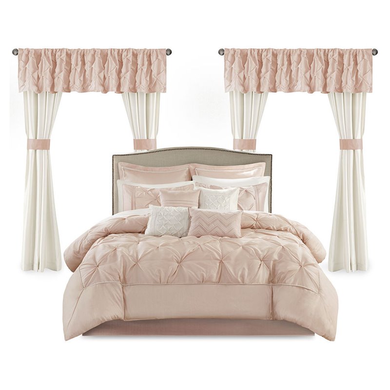 Madison Park Essentials Joella 24-Piece Polyester Tufted Comforter Set in Pink